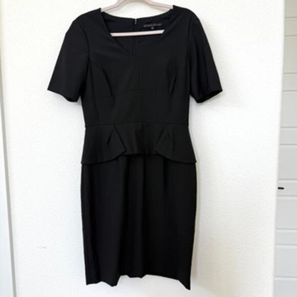 Antonio Melani Black Peplum Sheath Dress Women Size 8 Short Sleeve Knee Length